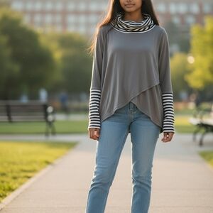 lululemon athletica Gray Cowl Neck Sweater with Striped Accents
